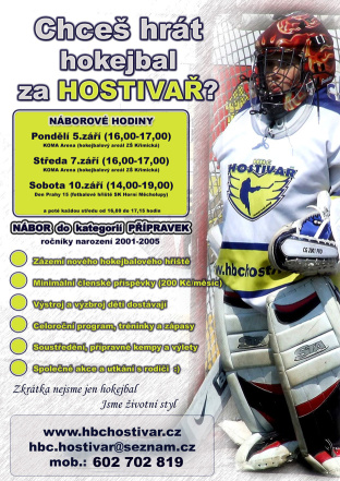 Nébory hokejbalového klubu Náborový plakát Hostivaře